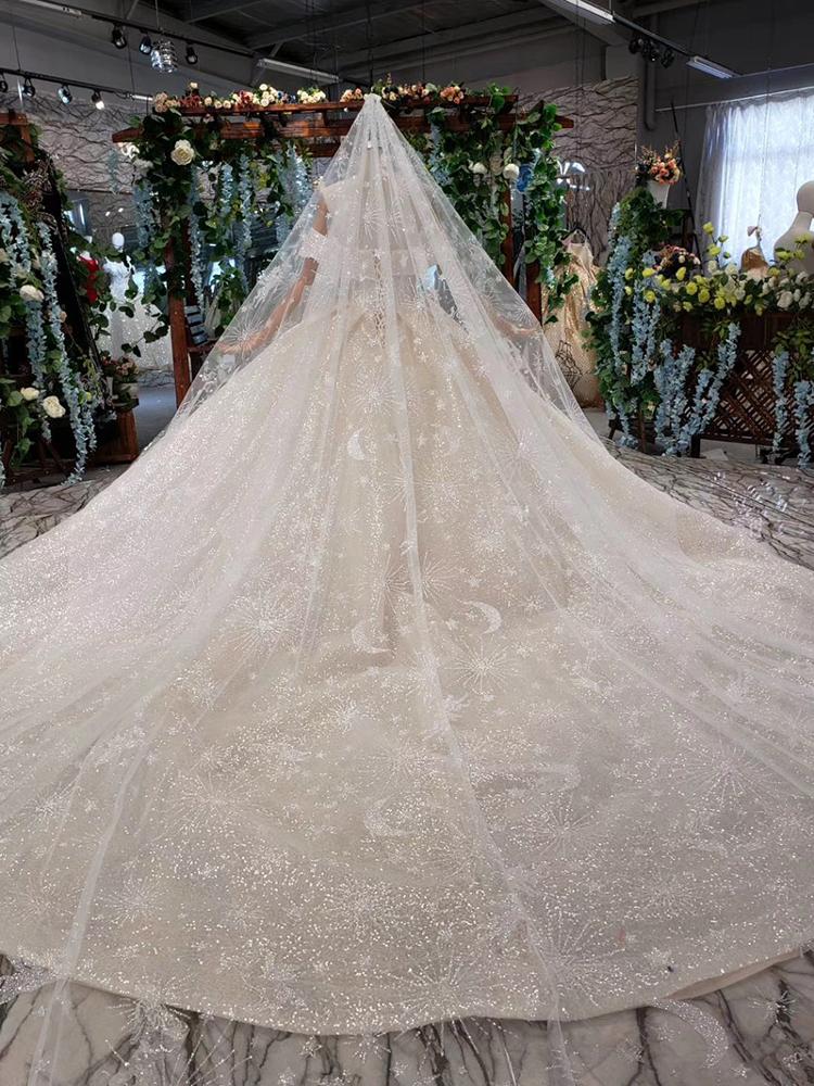 luxurious pleat wedding gowns long train - Image 8
