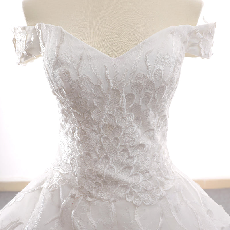 high quality luxury elegant v neck off shoulder white ball gown wedding dress - Image 5