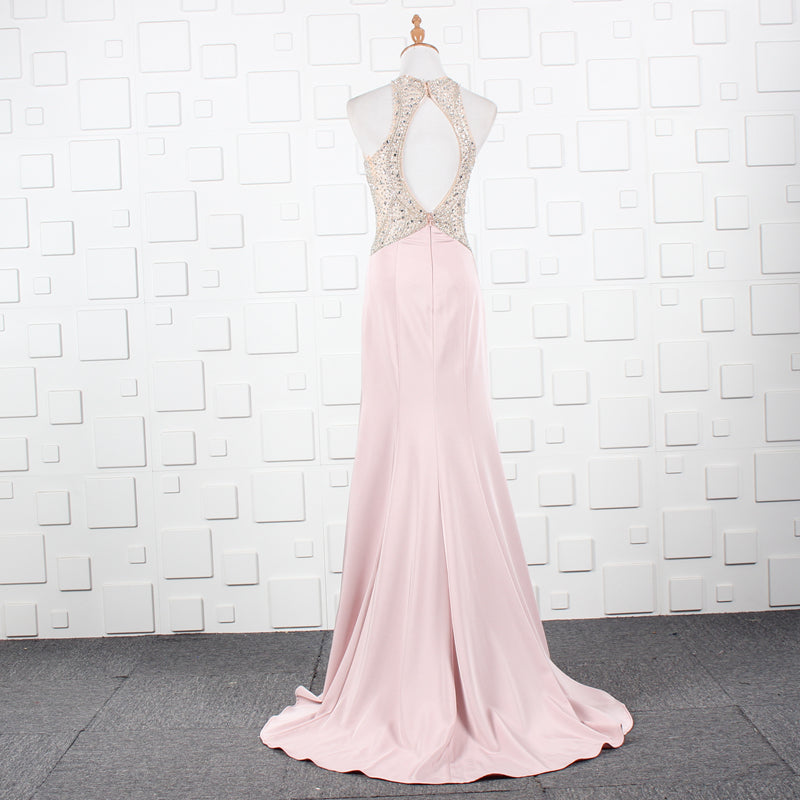 Pink Halter Necklace Beading Sheath Evening Dresses - Image 5
