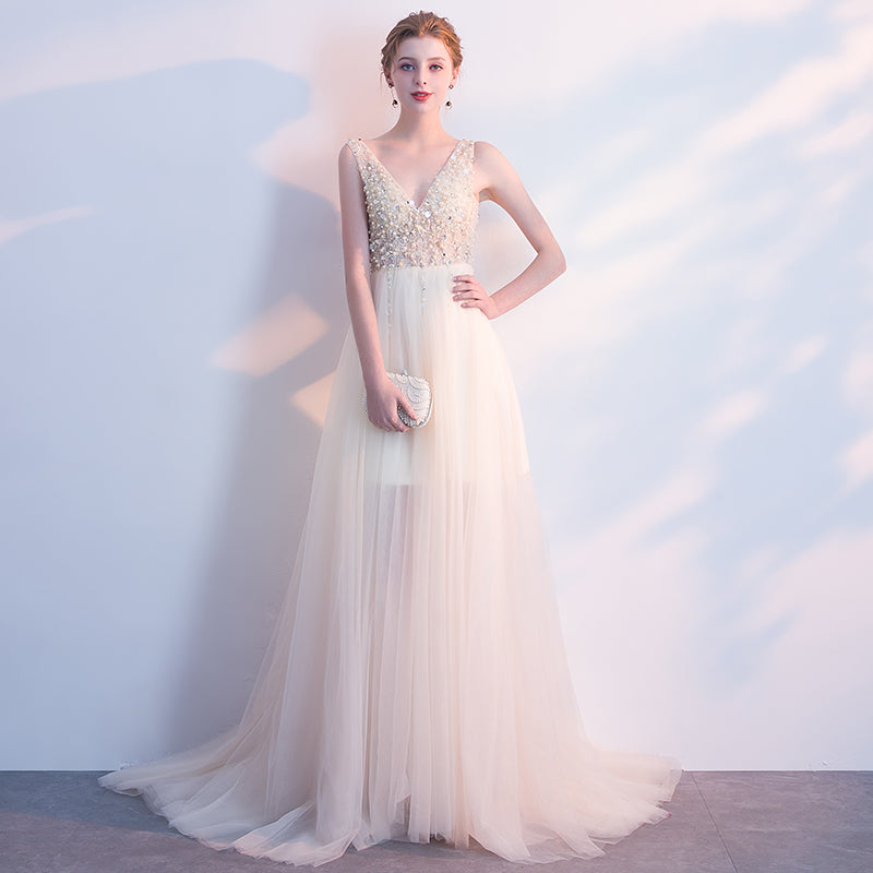 v neck beaded lace evening dress patterns long evening gown - Image 2