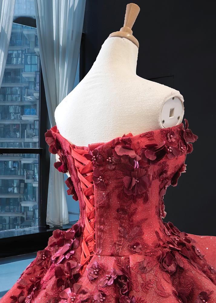 3d flower applique off shoulder vestidos elegantes de fiesta red prom dress evening gown - Image 5