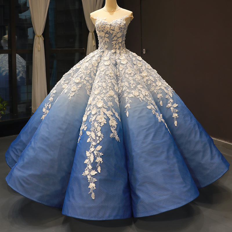 Real high quality rhinestone applique 3d flower elegant luxury pleat ball gown evening dresses