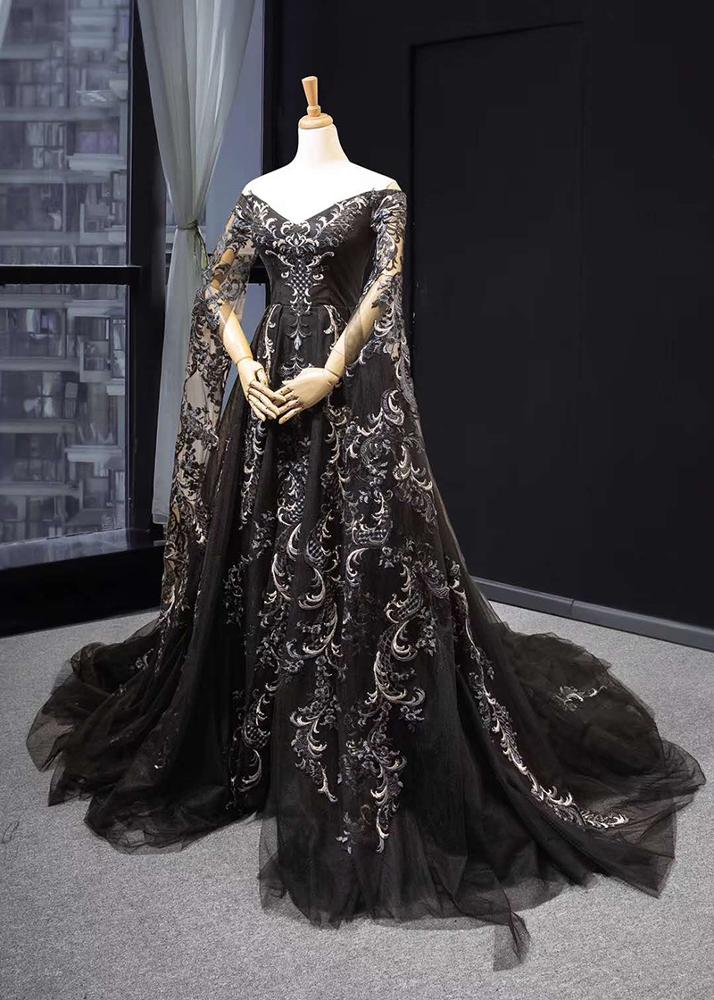 Black Prom Dress Evening Dresses 2019 Party Wear Gowns for Ladies V Neck Women Dresses - Image 4
