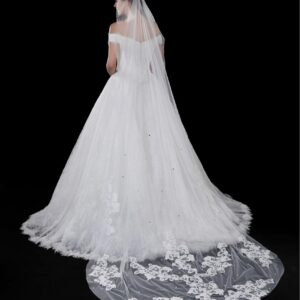 one-layer wedding gown crystal bridal veil