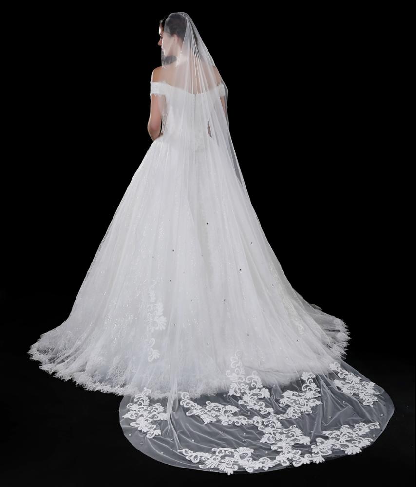 one-layer wedding gown crystal bridal veil