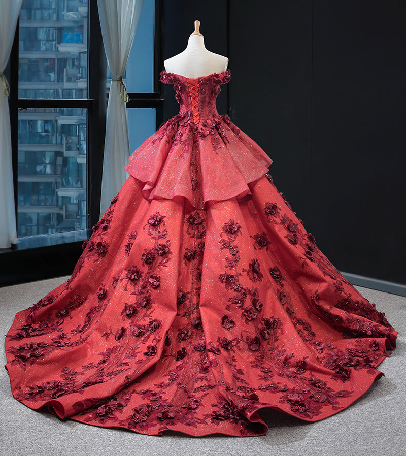 3d flower applique off shoulder vestidos elegantes de fiesta red prom dress evening gown - Image 7