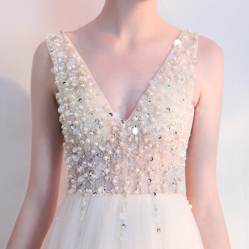 v neck beaded lace evening dress patterns long evening gown - Image 4