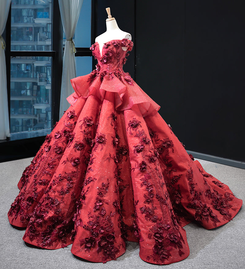 3d flower applique off shoulder vestidos elegantes de fiesta red prom dress evening gown - Image 6