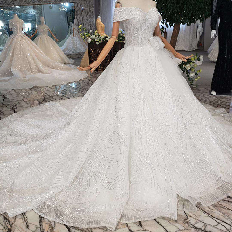 lace wedding gowns with off the shoulder sleeves long train