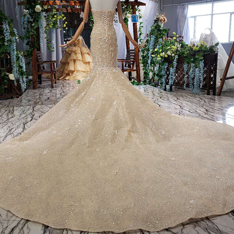 Crystal Design Champagne Prom Dress Mermaid Wedding Dresses - Image 7