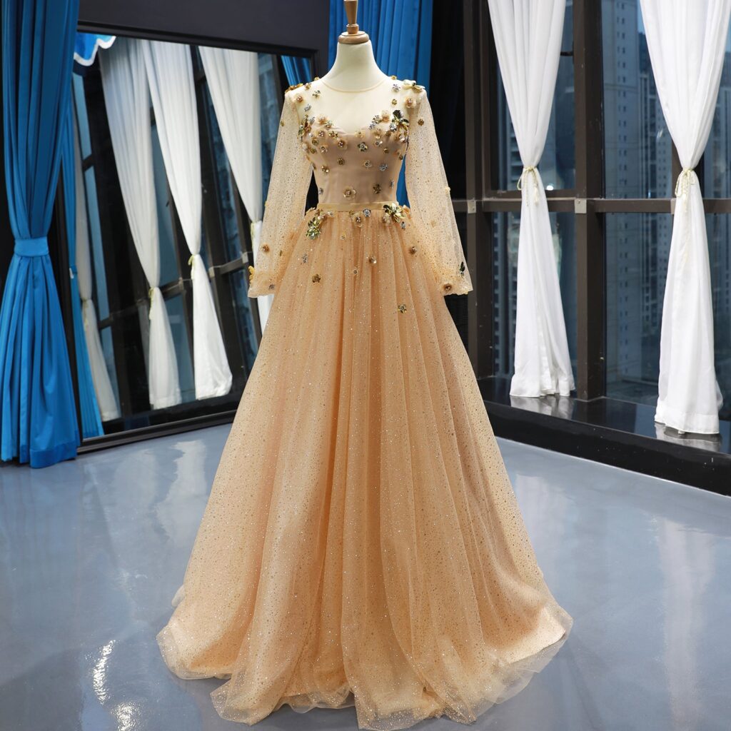Long sleeves 3d beaded real sample orange long sheath straight evening party dresses