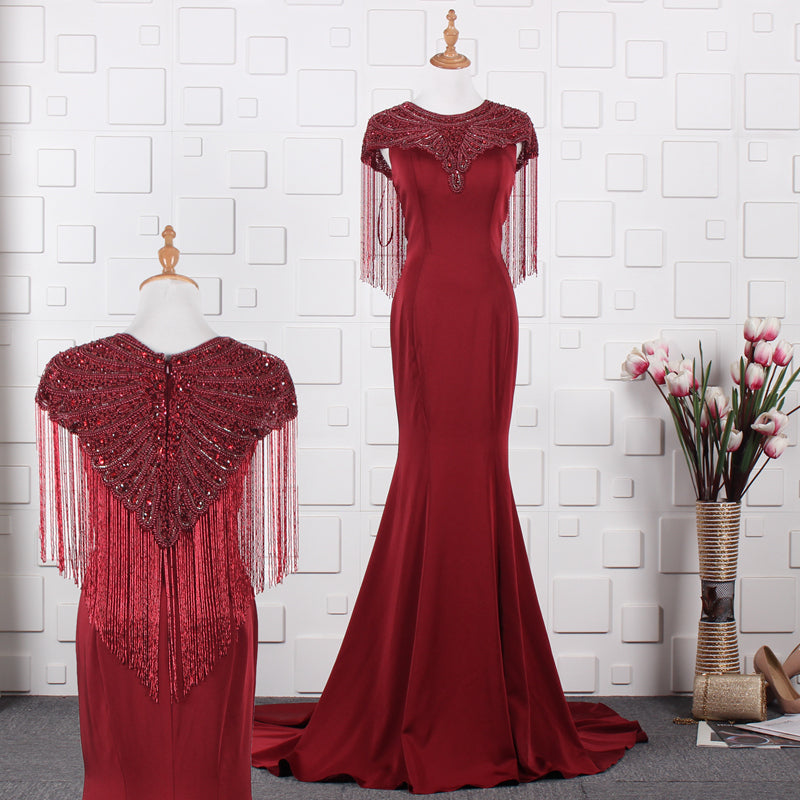 Customized Satin Beading Sequins Mermaid Prom Dress