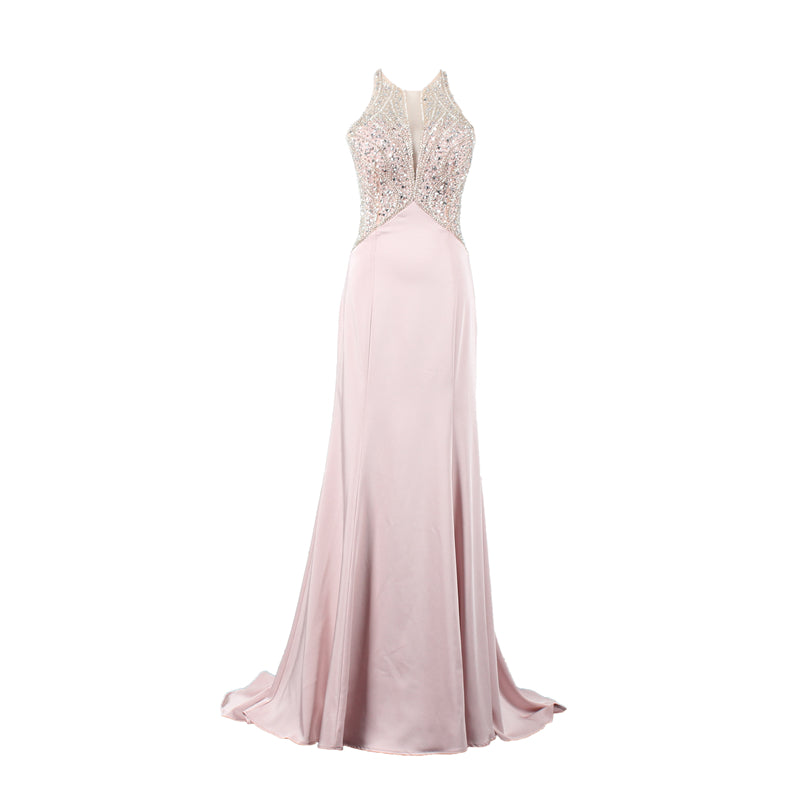 Pink Halter Necklace Beading Sheath Evening Dresses - Image 3