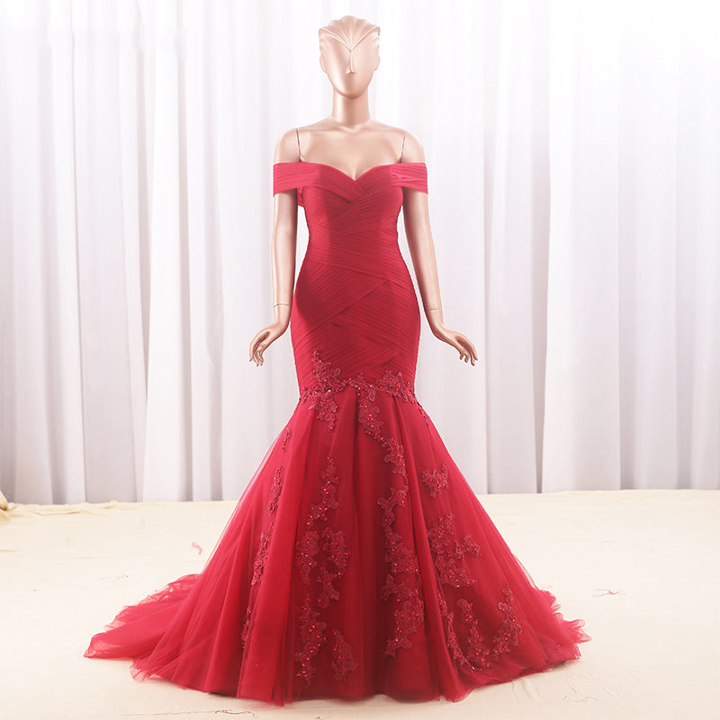evening gowns red new luxury off shoulder mermaid evening dresses luxury - Image 4