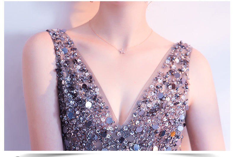 v neck appliques china custom made long prom evening gown dress - Image 3