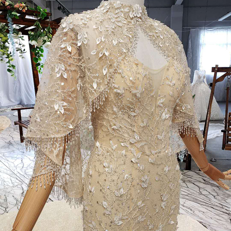 Crystal Design Champagne Prom Dress Mermaid Wedding Dresses - Image 5