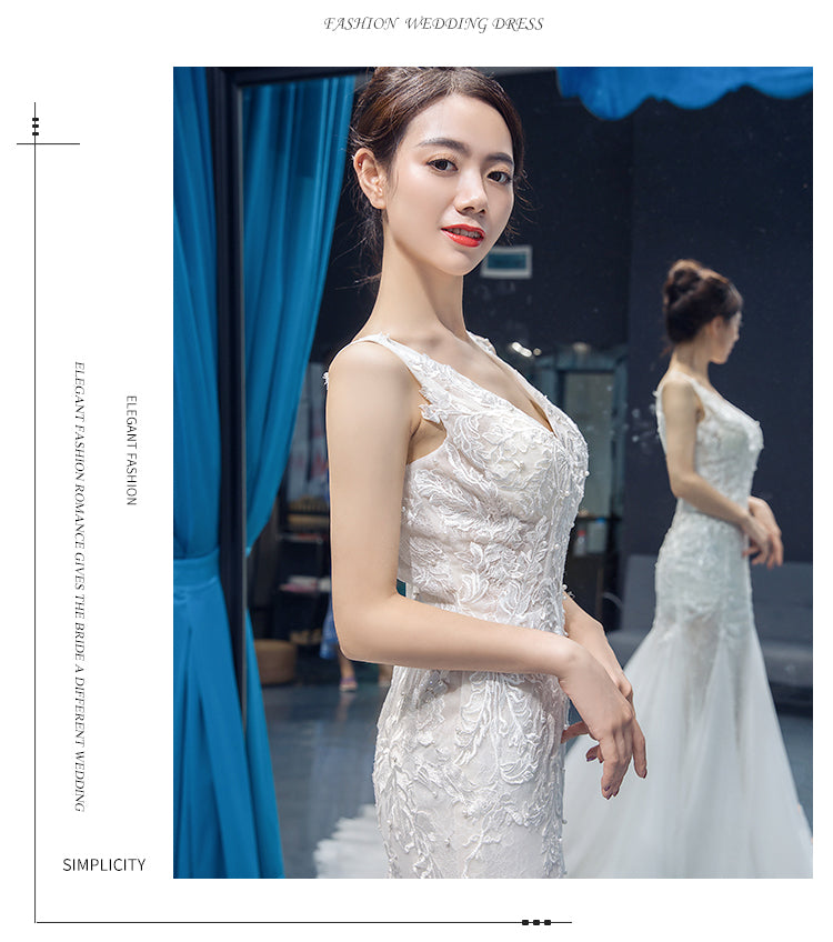 wedding dress princess white mermaid beach deep v neck wedding dress - Image 7