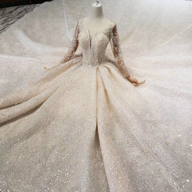 Long Sleeve  Bridal Gown Lace Wedding Dress Ball Gown