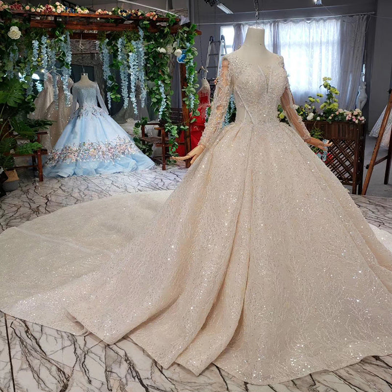 Long Sleeve Bridal Gown Lace Wedding Dress Ball Gown - Image 7