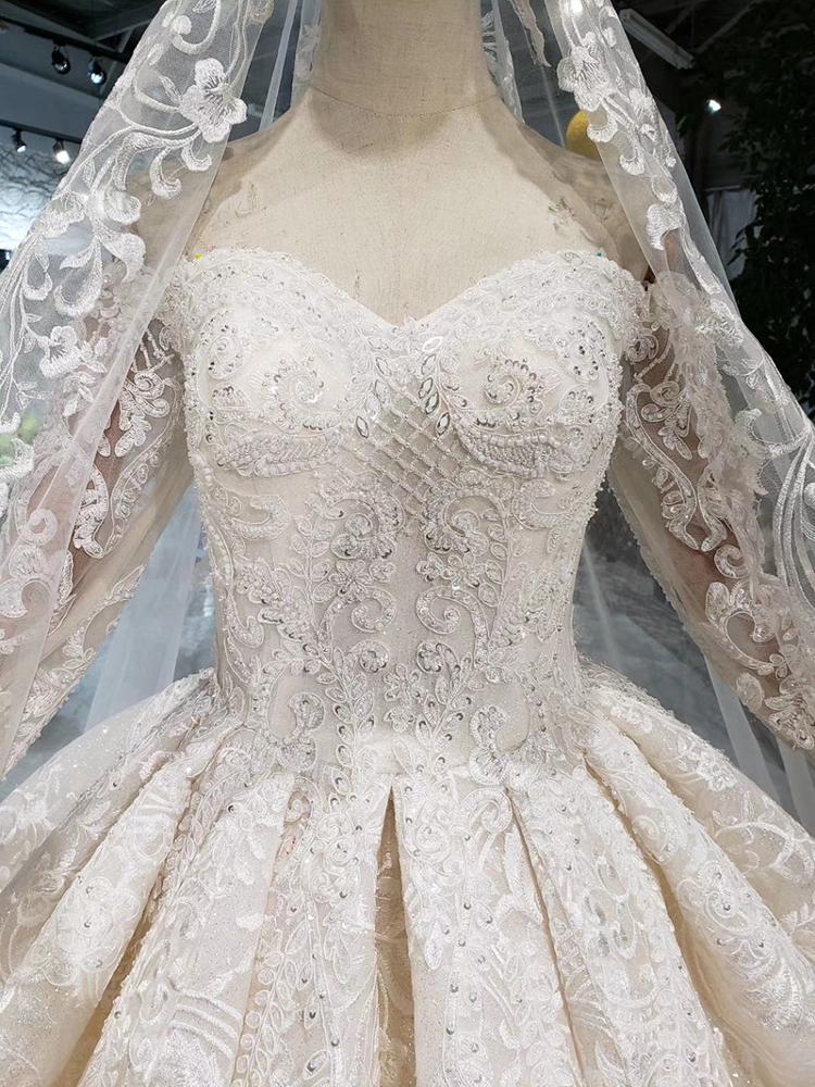 Sweetheart lace wedding dresses with long sleeve handmade flowers - Image 6