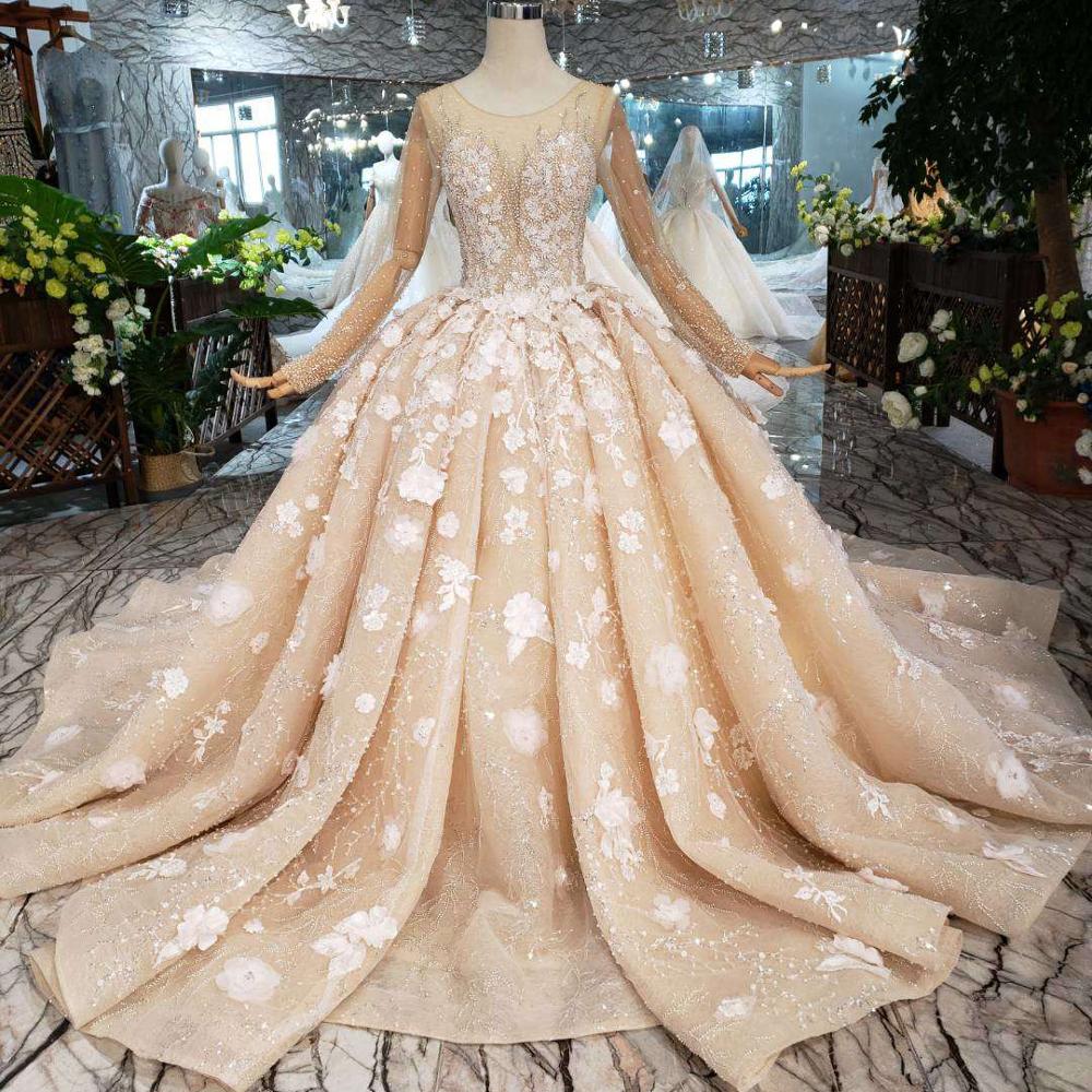 beautiful long sleeves 3d flower applique elegant lady's wedding dress - Image 7