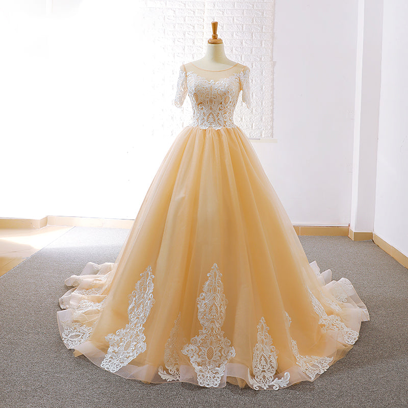 short sleeves elegant formal beauty applique lace high end evening dress ball gown