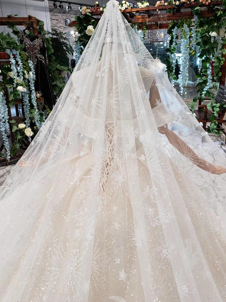 luxurious pleat wedding gowns long train - Image 6