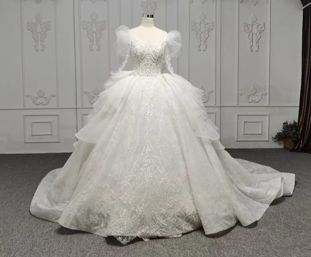 Lace Ball Gown Princess Wedding Dresses Tulle Appliqued Bridal Gowns