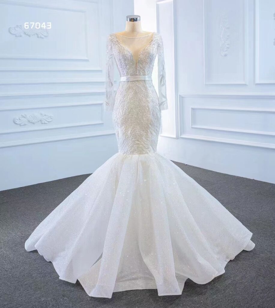 Luxury Long Sleeve Mermaid Lace Wedding Dress Bridal