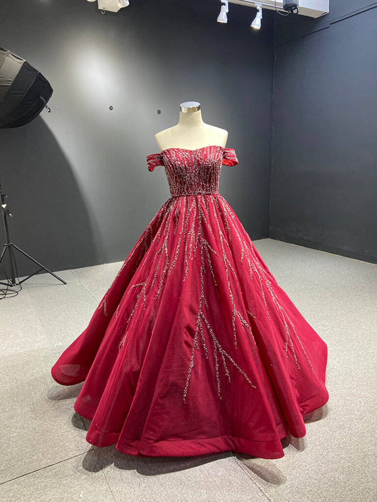 Elegant Tube Top Sequined Cocktail Red Arabian Evening Dress