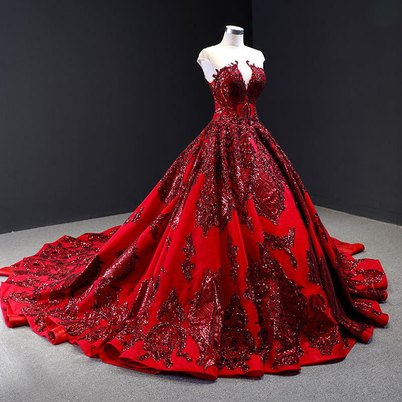 Real designer red dresses for women high quality heavy applique long evening dress