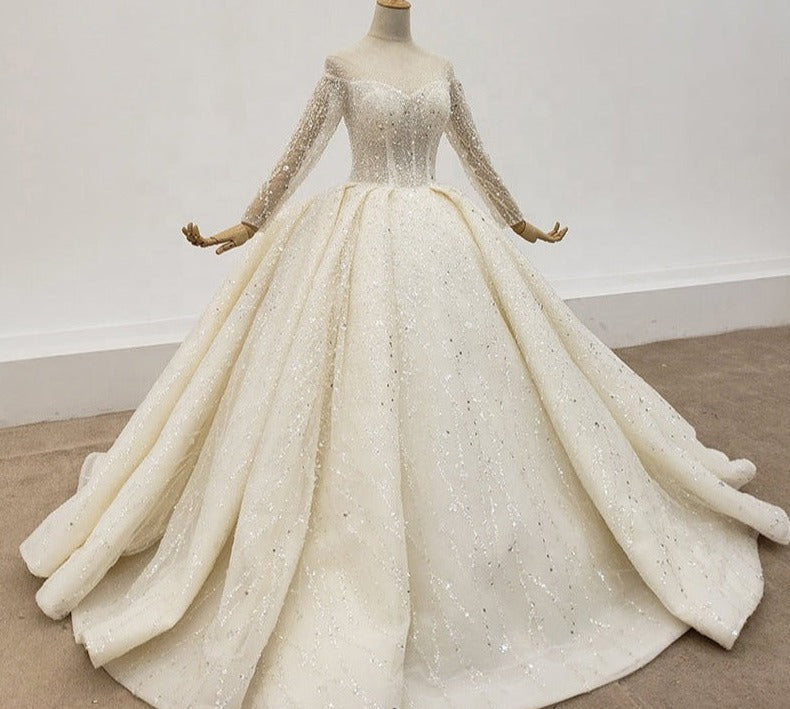 Wedding Long Sleeves Heavy Beading Gowns Bridal Dress