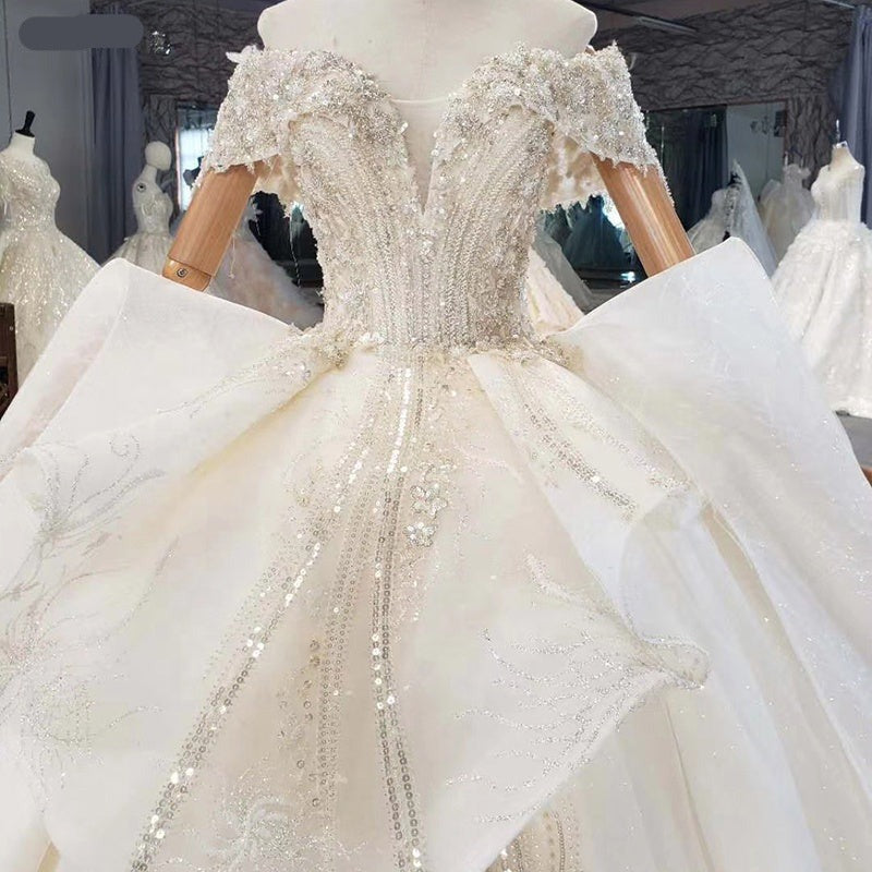 Off Shoulder Luxury Beading Real Wedding Dress Ball Gown
