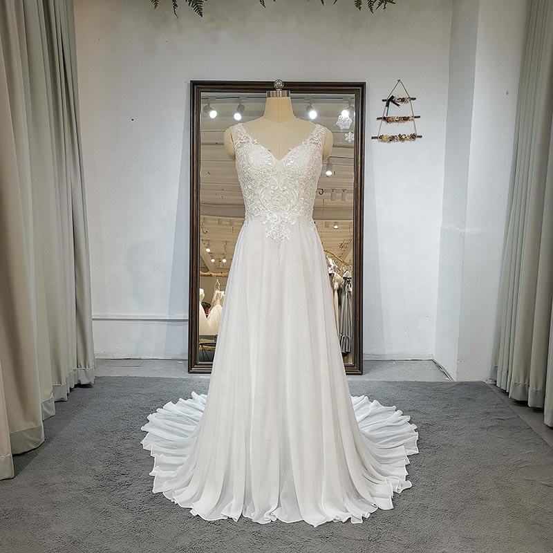 Sleeveless Embroidery Flower Prom Wedding Gowns Dress With Train