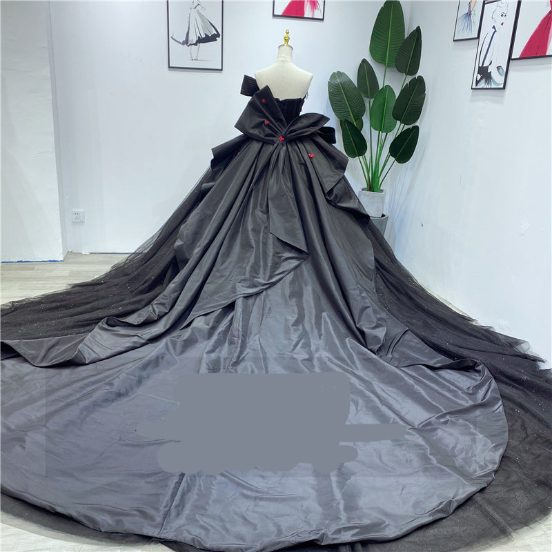 2022 New Ladies Sweetheart Prom Dress Wedding Dress 3D Flower Crystal Beaded Wedding Dress Black - Image 7