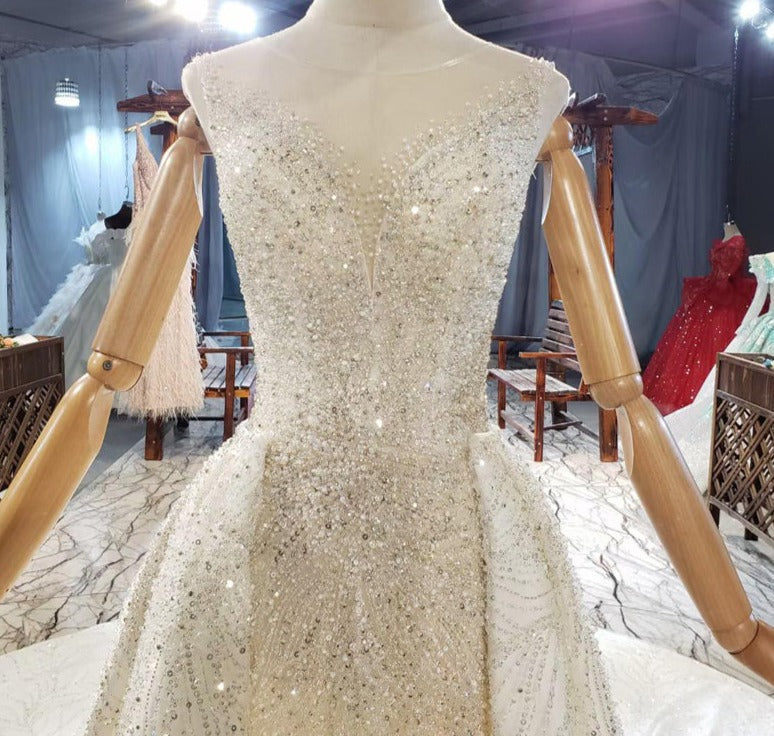 Mermaid Full Beading Sequin Dress With Detachable Train Wedding Dress - Image 5