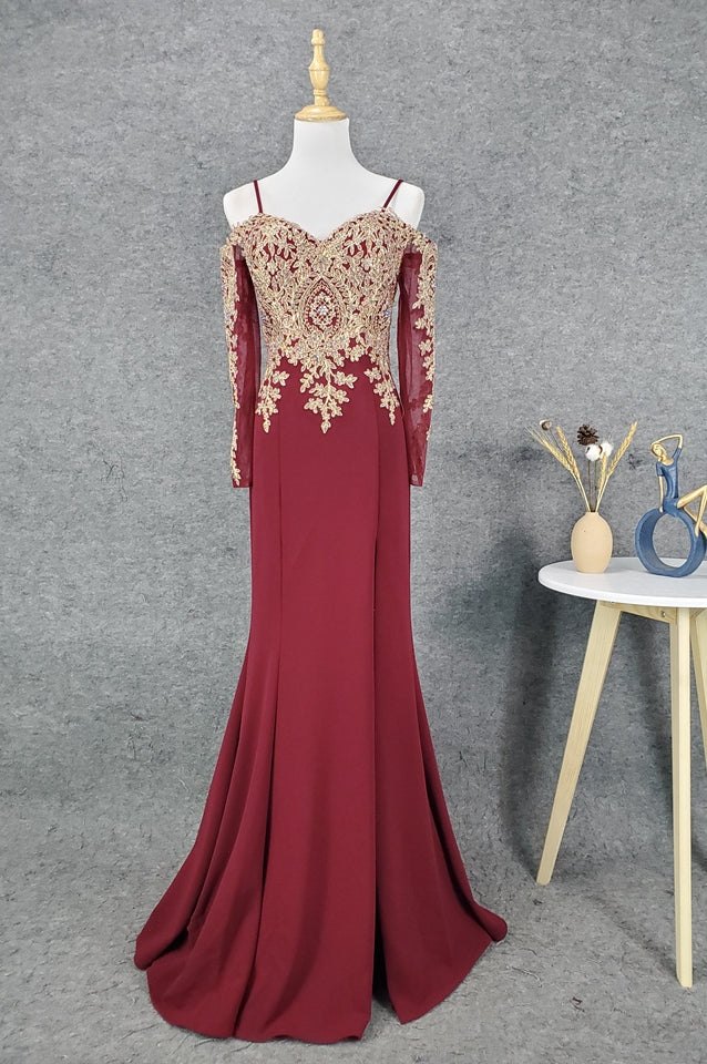 Ladies New Elegant Sling Half Sleeve Embroidered Mermaid Evening Dress - Image 6