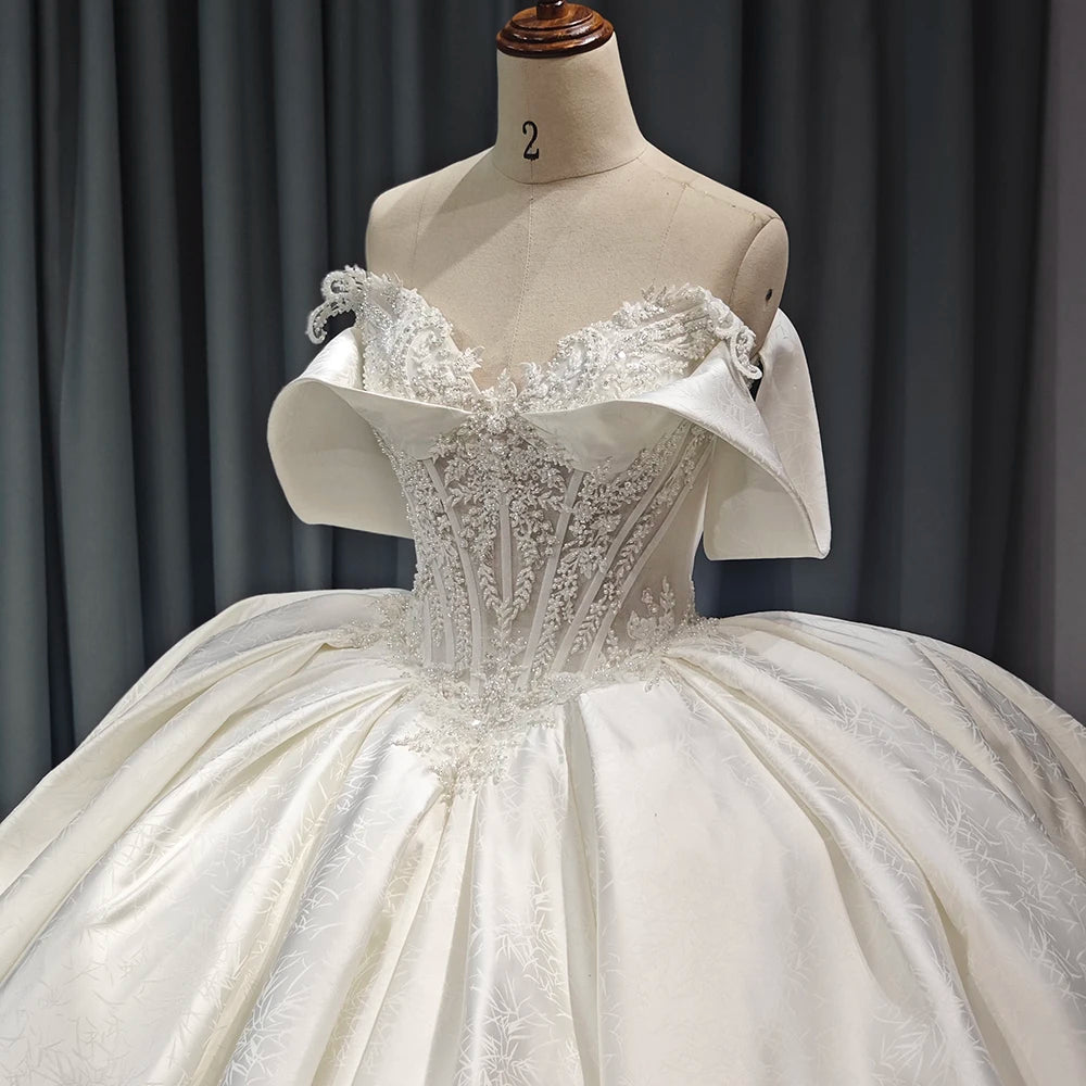 Satin wedding Dresses Ball Gown Sleeveless Beaded Crystal Sweet Dress Corset - Image 2