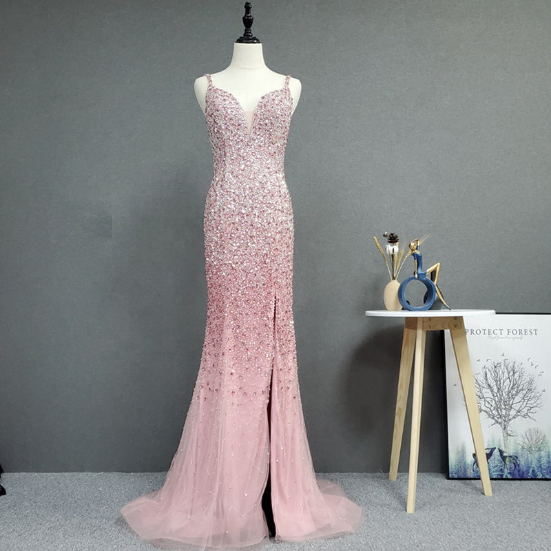 Rose Gold Women Celebrity Prom Dresses Party Maxi Evening Dress