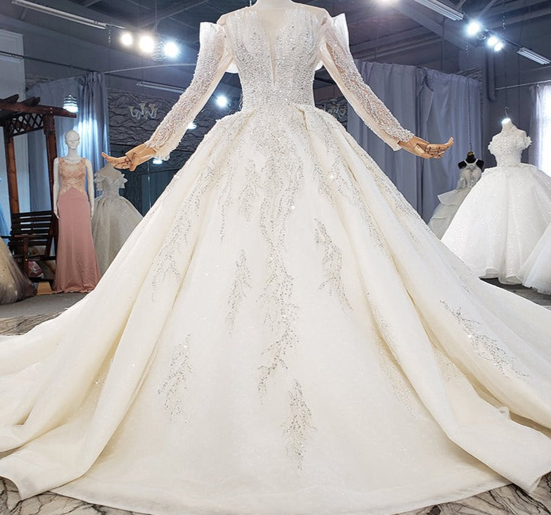 Elegant Long Sleeve Beading Sequin Women Wedding Dress Bridal Gown - Image 4