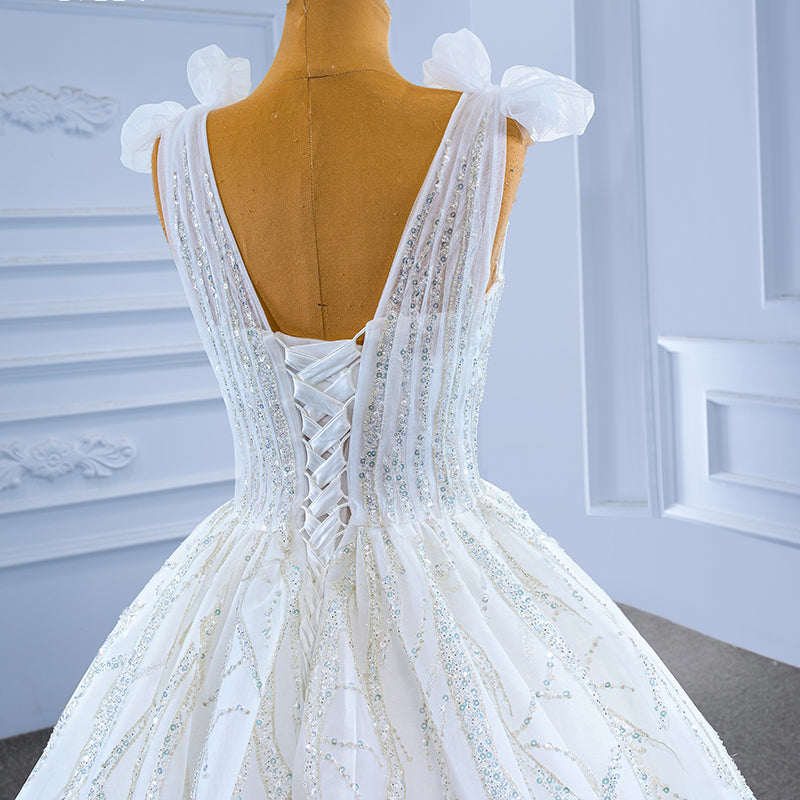 New Design Sexy Strap White Lace Sequins Bridal Wedding Dress - Image 7