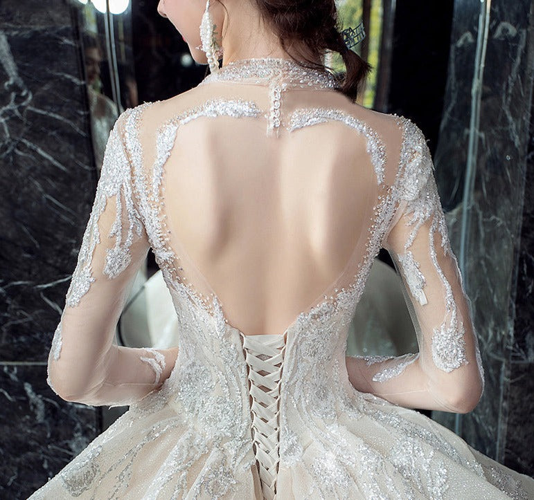 Deep V Neck Women Fashion Bridal Gowns Wedding Dresses With Sleeves - Image 6