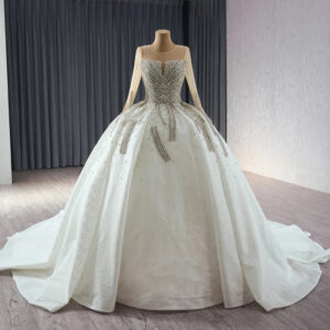 Vintage Rhinestone Long Sleeve Ball Gown Bride Wedding Dresses