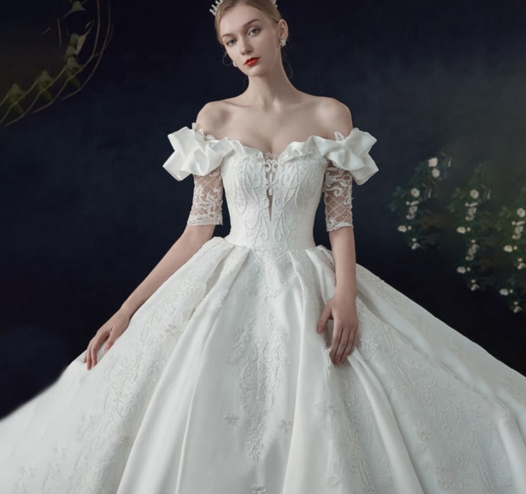 Off Shoulder Women New Design Elegant Wedding Dress Long Train