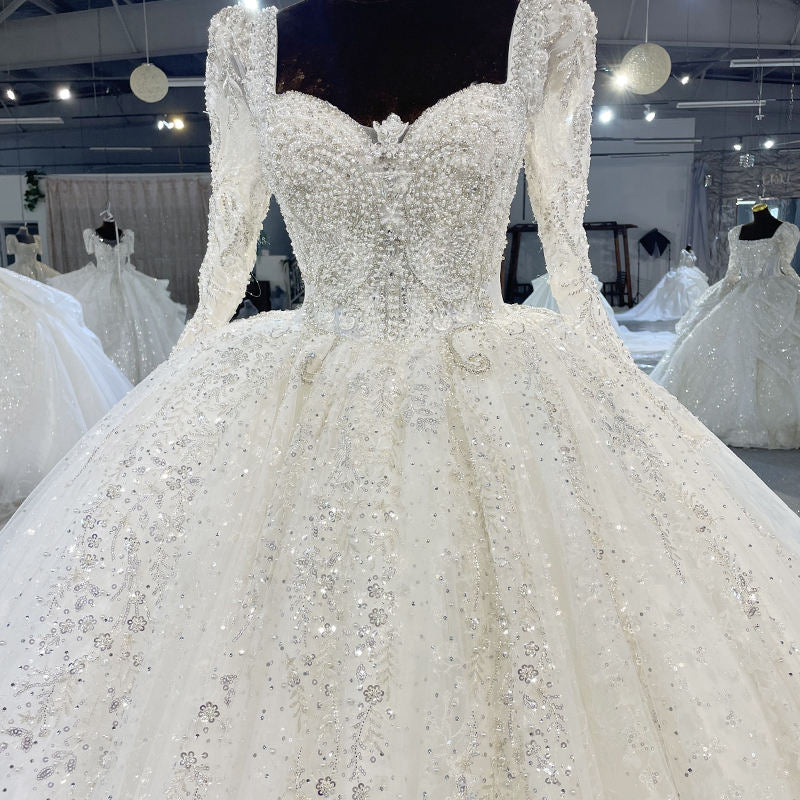 Bridal Long Sleeve Modern Luxury Lace Wed Dress Western Wedding Dresses - Image 6