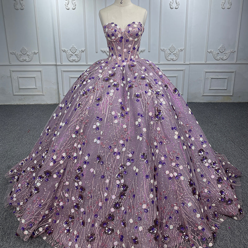 Purple Luxury Best Quality Sweetheart Neck Ball Gown Dress Evening 2023