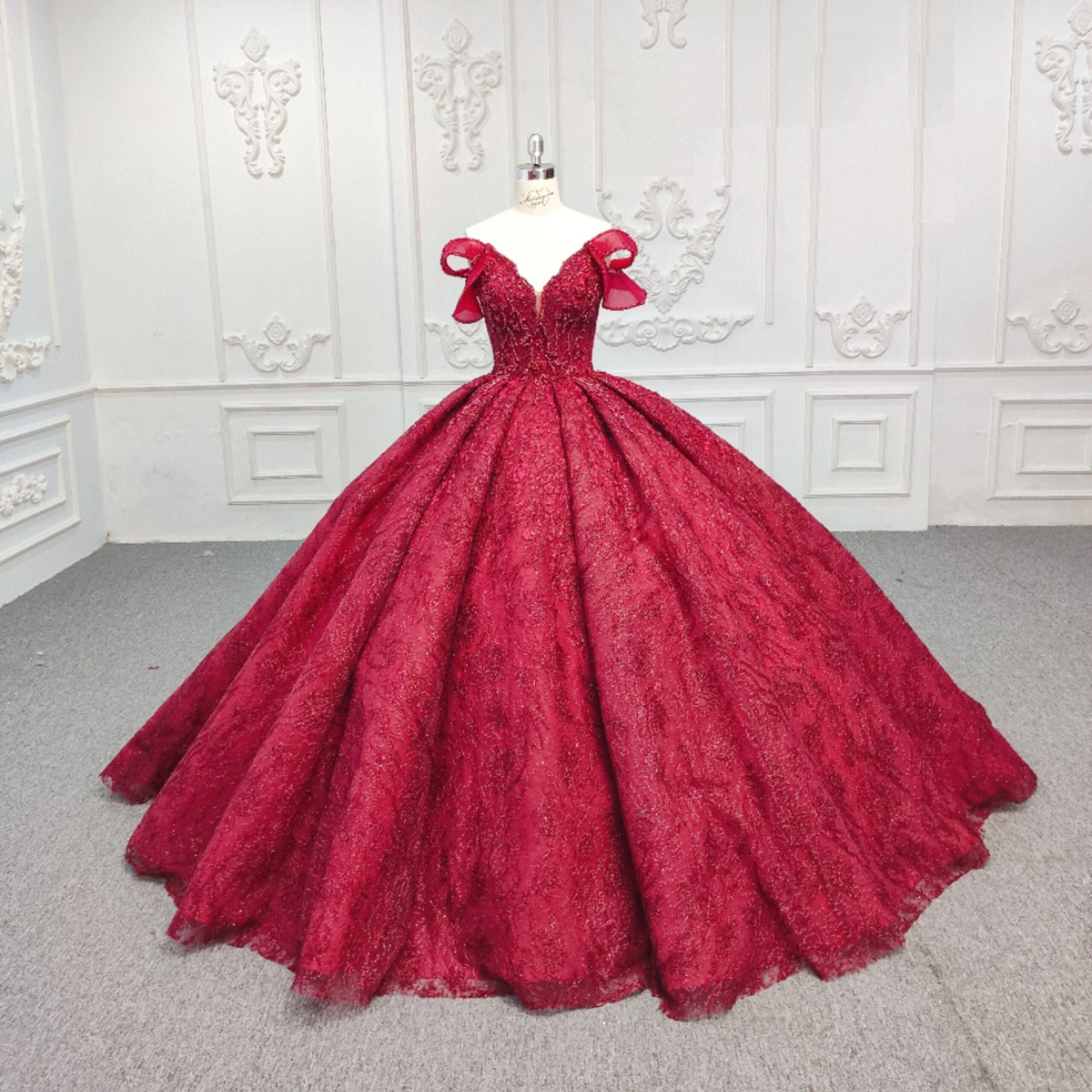 Red Lace-up Elegant Beaded Formal Ball Gown Evening Dresses - Image 3
