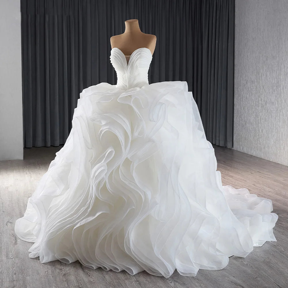 Ruffle Train Wedding Dress Spaghetti Straps Bridal Gown Sweetheart Neckline Bridal Dress - Image 2