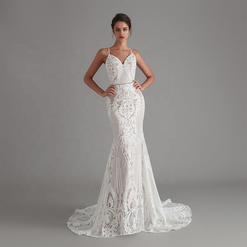 Latest Design Wedding Dress Suspenders Lace Embroidered Veil Bridal  Ladies Dress