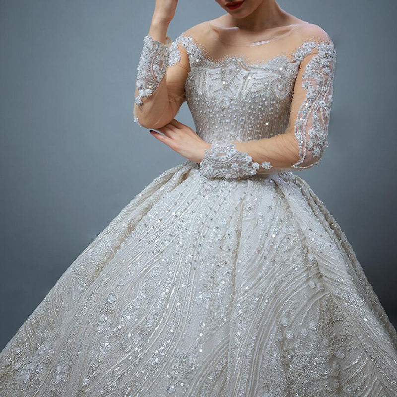 Luxury Wedding Dresses Bridal Dresses Large Trail Sequins Chiffon Ball Gowns Wedding Dresses - Image 7